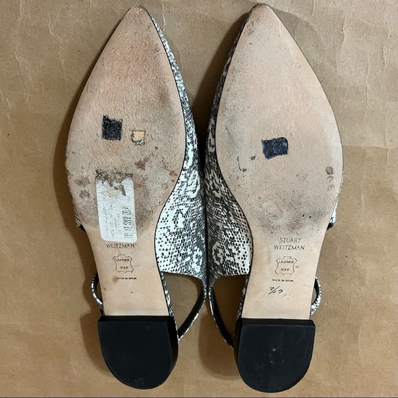 Stuart Weitzman | Slingo Snakeskin Embossed Pointed Toe Slingback Flats Size 6.5 - Picture 11 of 13